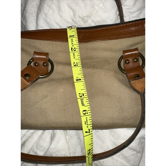 Daveys Vintage Canvas Bag Tote Zipper Side Pocket Light Brown Leather Trim USA - Picture 7 of 13